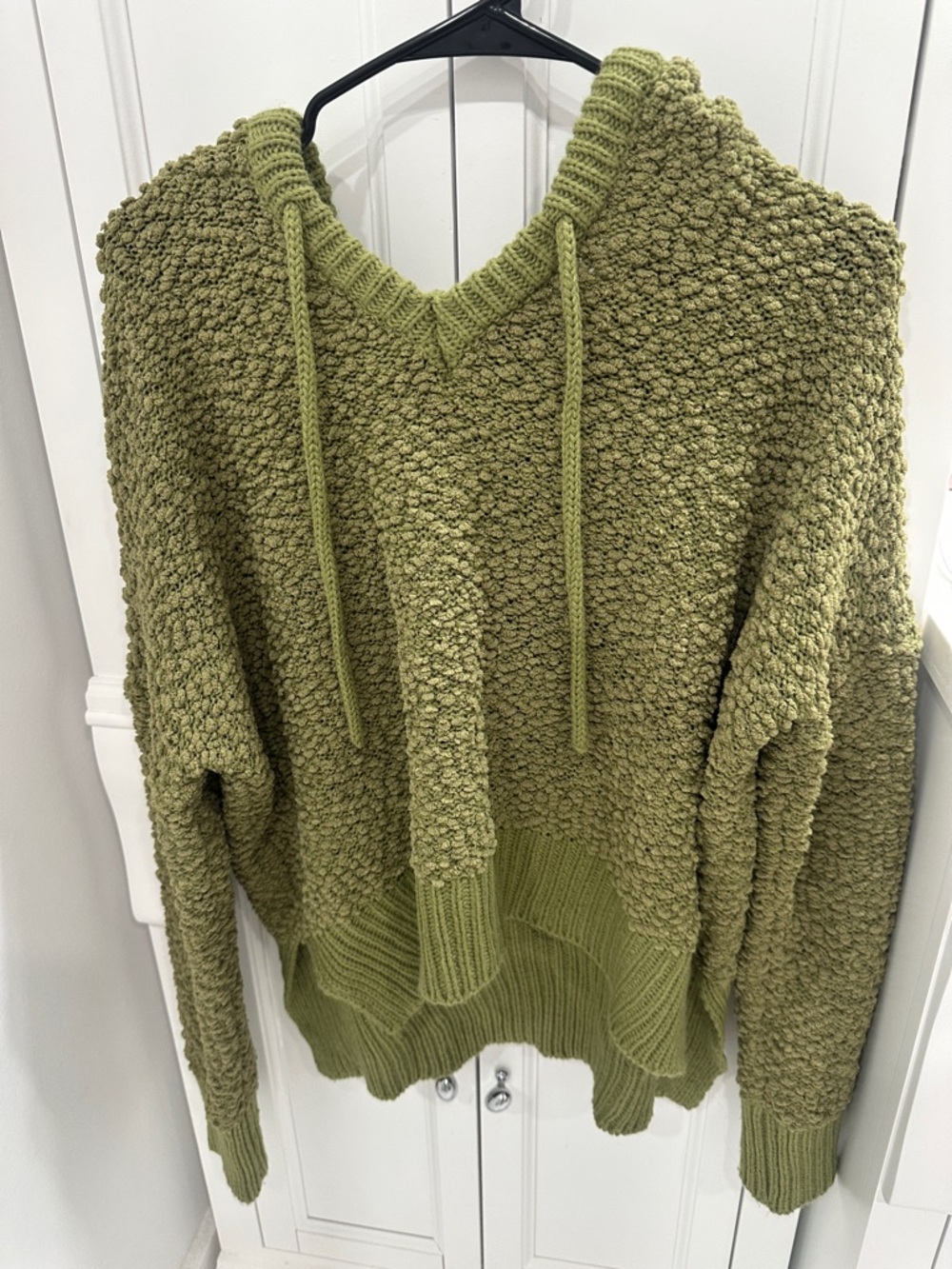 POL Olive Popcorn Knit V-Neck Hoodie Sweater